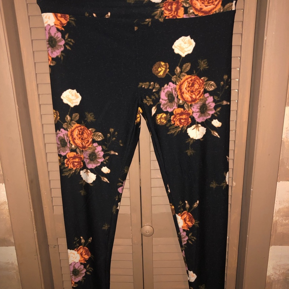 LuLaRoe Floral Leggings - Black, Orange, Purple, White